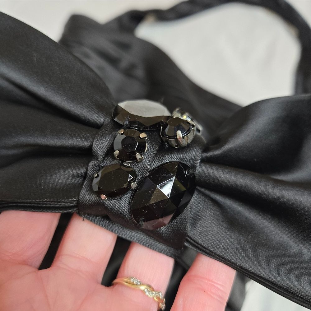 WHBM black satin halter top fit and flare jeweled tulle formal cocktail dress 4 - Picture 4 of 13